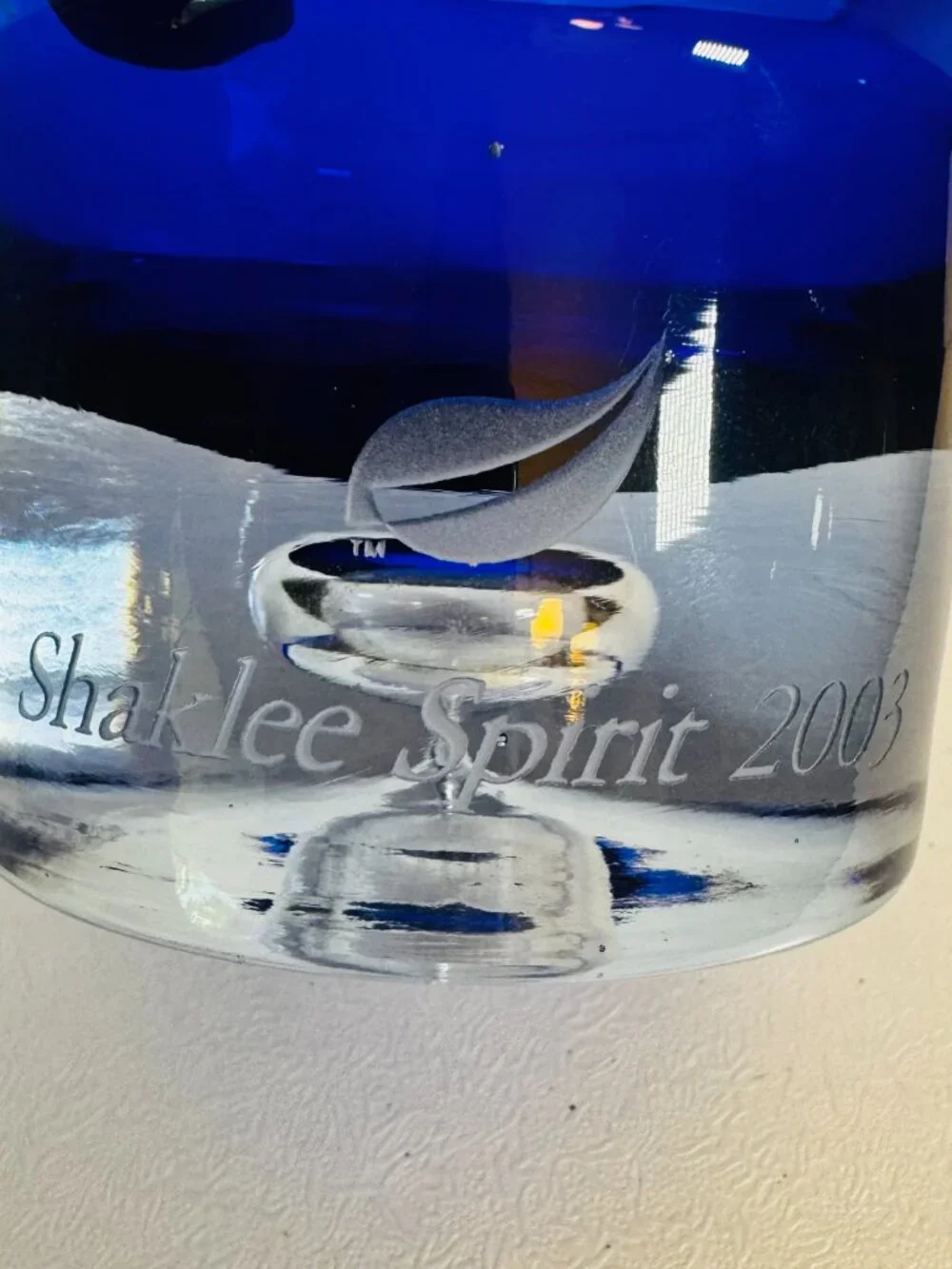 Vtg Cobalt Blue Handblown Glass Candle Holder Control Bubble Shaklee Spirit 2003